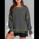thumbnail image 4 of Sudadera Informal de Cuello Redondo para Mujer, de Larga, Holgada, , con Costuras en Contraste, para Otoño. Gris Oscuro L, 4 of 8