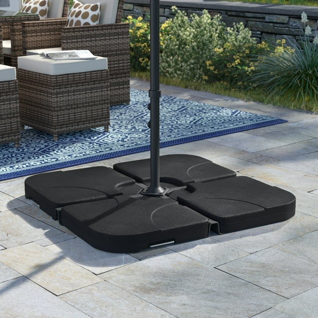 VTOY 4-Piece Cantilever Offset Patio Umbrella Base Stand, Fills Up to 160lbs Sand or Water Square Patio Umbrella Stand Black