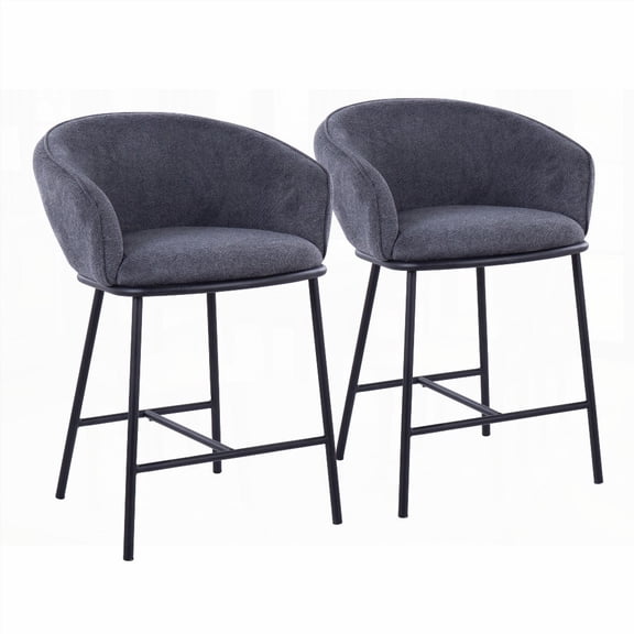 Black Steel & Charcoal Fabric Ashland Contemporary 2-Piece Counter Stools - Stylish Bar Seating