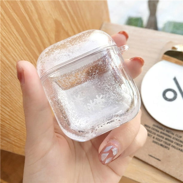 Airpods Case Front Led Visible Clear Tpu Protective Earbuds Case Cover Skin With Keychain Kit Set Gmyle Compatible For Apple Airpods 1 2 Liquid Glitter White Snowflake Walmart Com