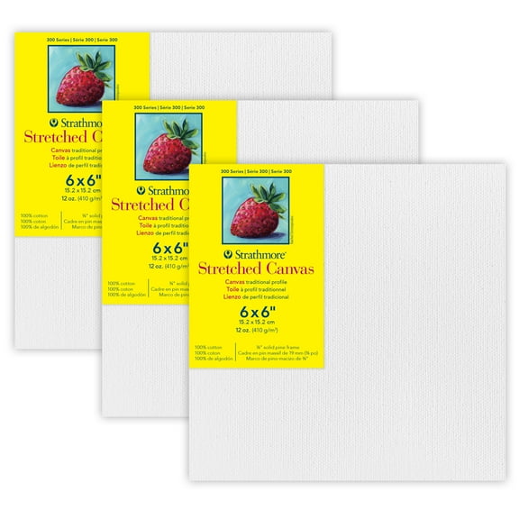 Strathmore 300 Series Traditional Stretched Canvas, 6x6 inch, 3 Pack