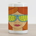 thumbnail image 2 of 70s Party Ceramic Toothbrush Holder, Red Haired Girl with Sunglasses Retro Typography Hippie with Love and Peace Print, Decorative Versatile Countertop for Bathroom, 4.5" X 2.7", Multicolor, 2 of 4