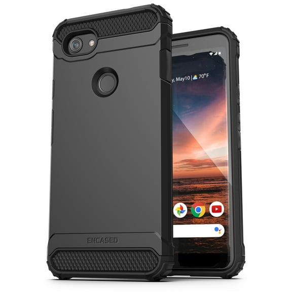 Encased Heavy Duty Pixel 3a Case (2019 Scorpio Series) Military Grade Rugged Phone Protection Cover Black