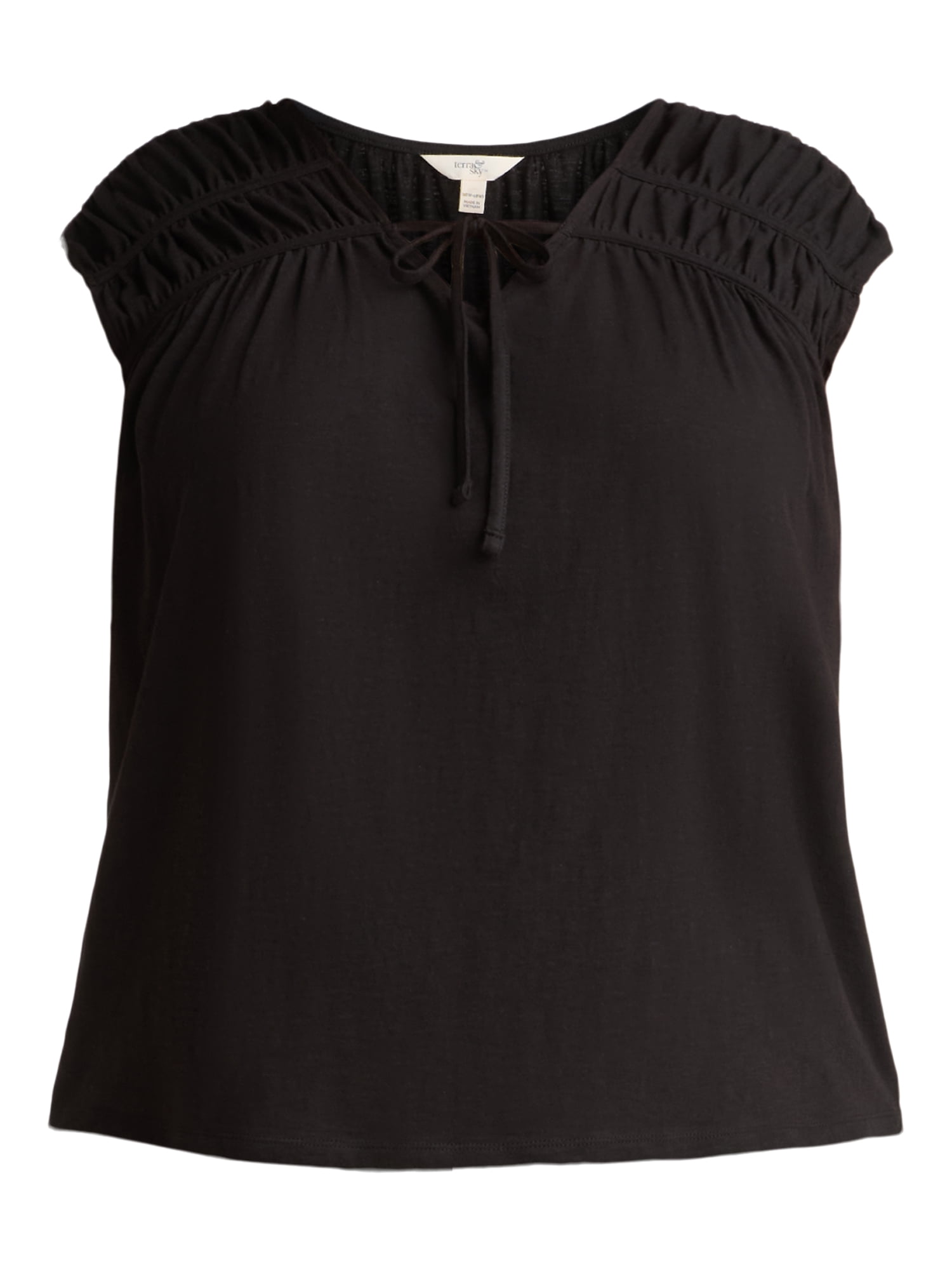 Terra & Sky Women's Plus Size Shirred Tie Top