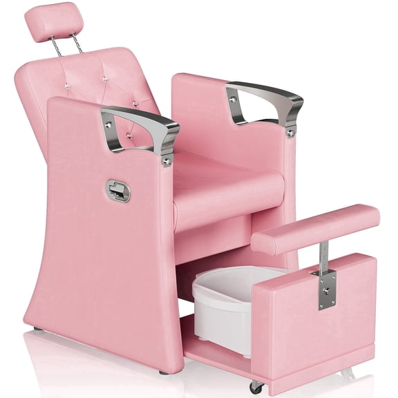 KIGOTY Reclining Pedicure Chair No Plumbing, Pedicure Station with Foot Bath & Hidden Platform, Adjustable Nail Salon Chair for Manicure Pedicure，Pink