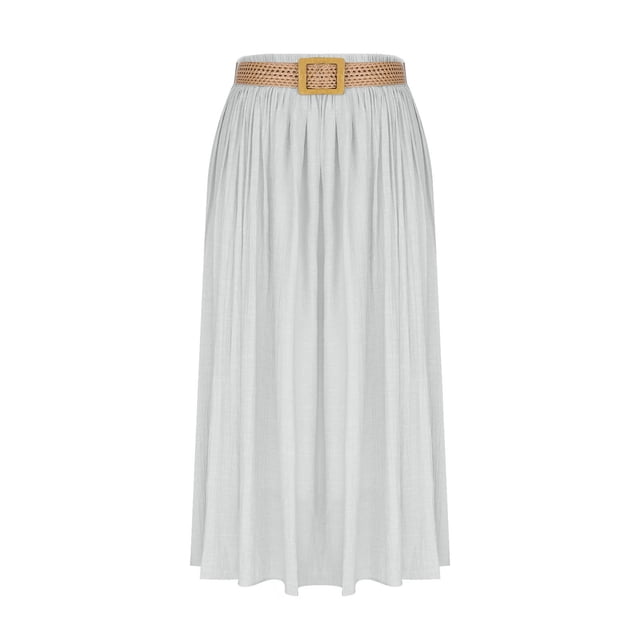 Jupes à Taille Élastique pour Femmes Jupe Décontractée Évasée Longueur Cheville en Polyester Longueur Régulière 1 Pce