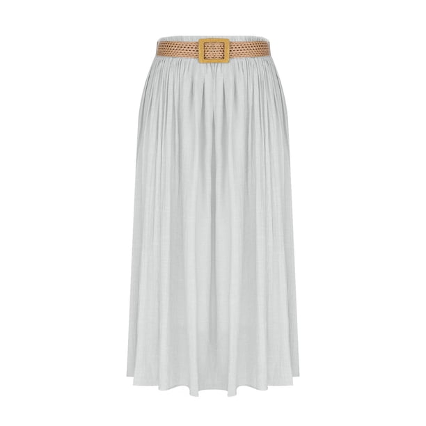 Faldas de Cintura Elástica para las Mujeres de Moda Color Sólido Flamed Tobillo Faldas Casuales para las Mujeres Verano Poliéster