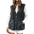 thumbnail image 2 of IUYRTFE Women's Relaxed Fit Denim Vest with Pockets – Button-Front V-Neck Sleeveless Casual Jacket for Spring Fall and Daily Layering, 2 of 7