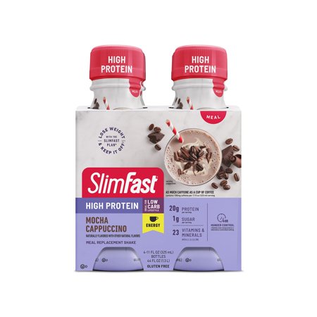 Slimfast Advanced Energy High Protein Meal Replacement Shake, Mocha Cappuccino, 20G Of Ready To Drink Protein With Caffeine, 11 Fl. Oz Bottle, 4 Count (Packaging May Vary)