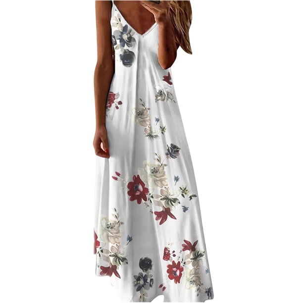 Vestido largo Gibobby para Mujer verano casual sin mangas estampado floral Cuello en V