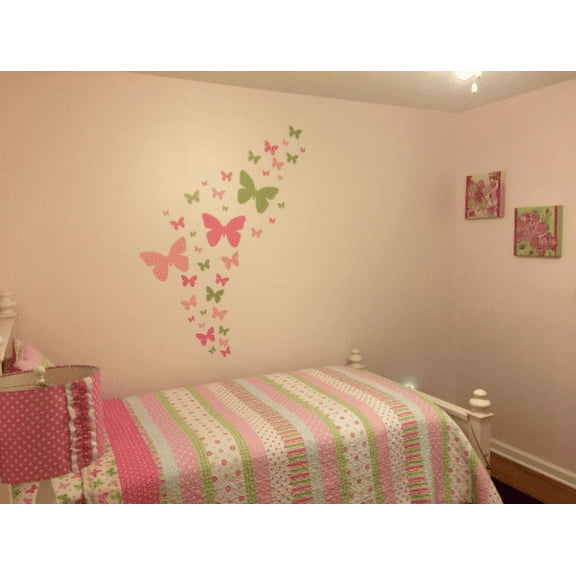 Beautiful Butterfly Wall Decals Pink ,Soft Pink & Sage Girls Room Decor Stickers 39 Butterflies 1.5" -10.5"