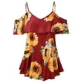thumbnail image 3 of DYMADE Femmes Imprimé Tournesol Spaghetti Sangle Épaule Froide Top Chemise, 3 of 4