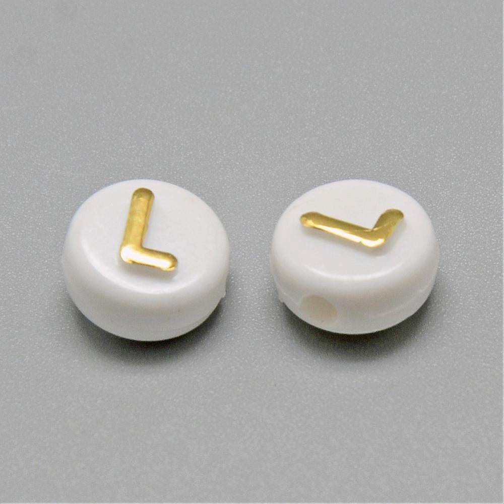 Plating Acrylic Beads Golden Metal Enlaced Horizontal Hole Mixed Letters Flat Round Gold 9.5~10x6mm Hole: 2mm about 1532pcs/500g