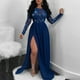 thumbnail image 2 of Gibobby Vestidos de fiesta largos elegantes Mujeres Sexy Color sólido Sin mangas Halter Back Open Back Lentejuelas Encaje Lentejuelas Split Vestido(Azul,CH), 2 of 5