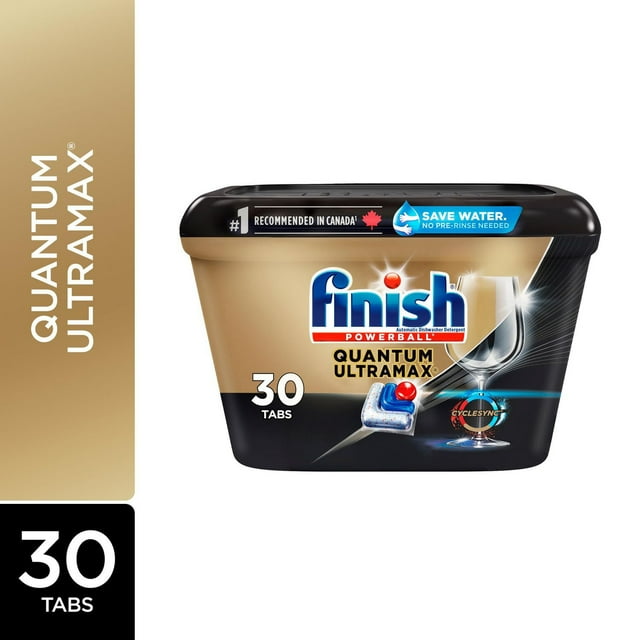 Finish® Quantum UltraMAX® Dishwasher Detergent Tabs for Diamond Shine, Removes burnt-on stains & 24hr Dried on stains, No pre rinse needed, 30 Tabs