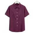 thumbnail image 6 of UAMVSH Women's Button Down Shirts Pleated Short Sleeve Collared T Shirt Dressy Casual Tunic Blouse Work Office Outfits, 6 of 7