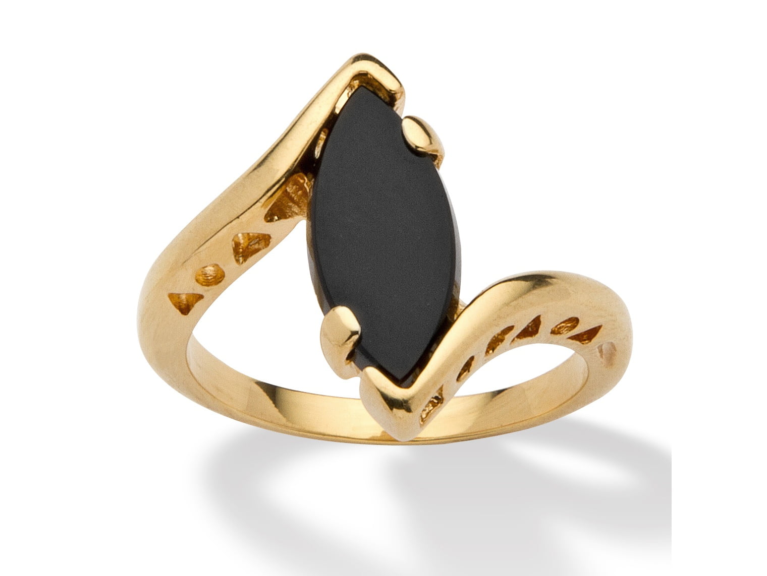 925 Gold Plated Rectangle Cut Black Onyx Ring C.Z Size K-L 