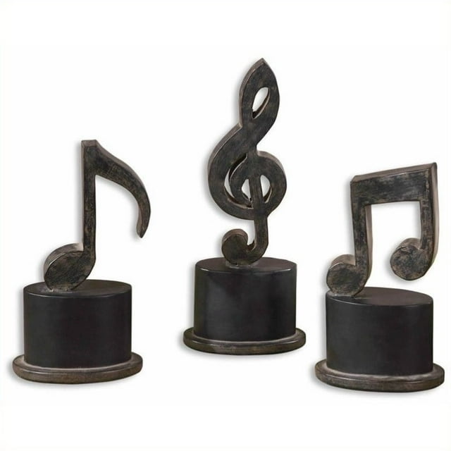 Uttermost Notes de Musique Figurines en Bois Métal et MDF en Noir Vieilli (Lot de 3)