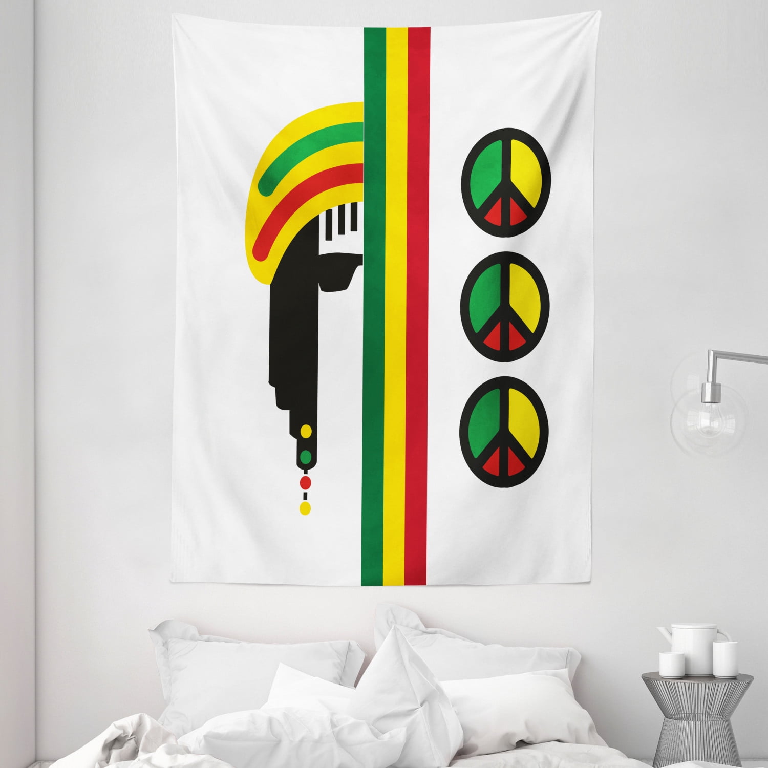 Jamaican Tapestry, Abstract Minimalist Rastaman with Peace Symbols Caribbean Culture Inspired 