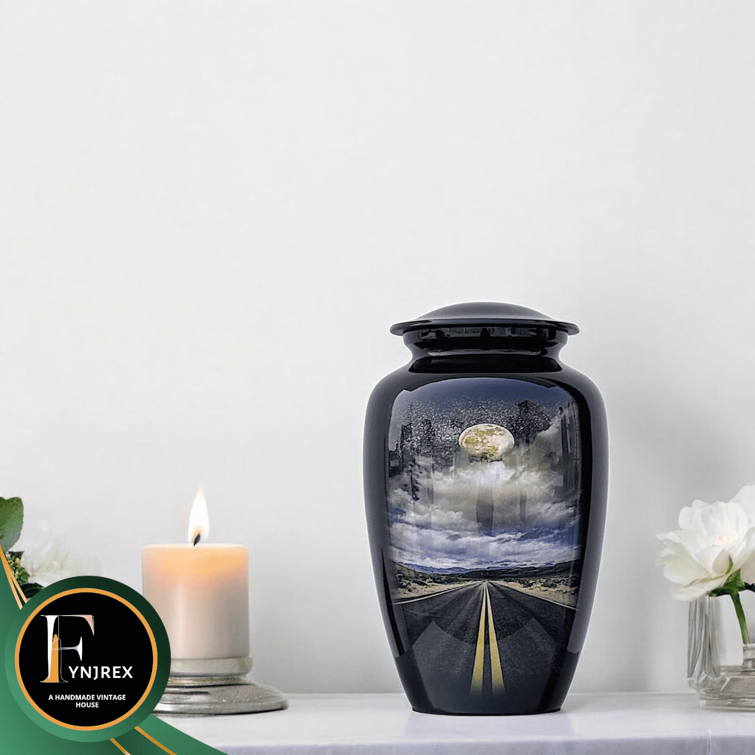 10-Inch Cremation Urn with Scenic Road Path Design – Large Memorial Urn 200 lb Capacity, for Human Ashes, Personal Tribute Keepsake