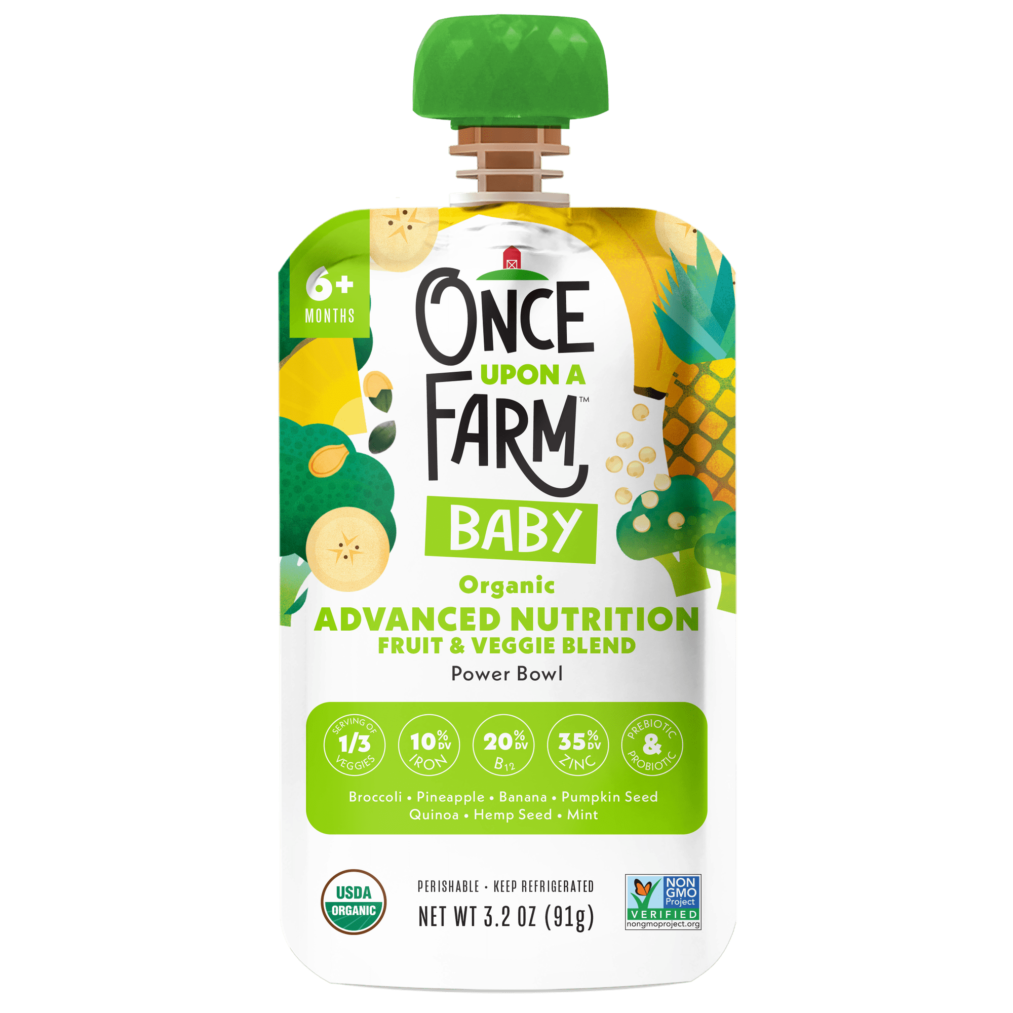 Once Upon a Farm Organic Refrigerated Baby Food Advanced Nutrition Power Bowl, 3.2oz Pouch