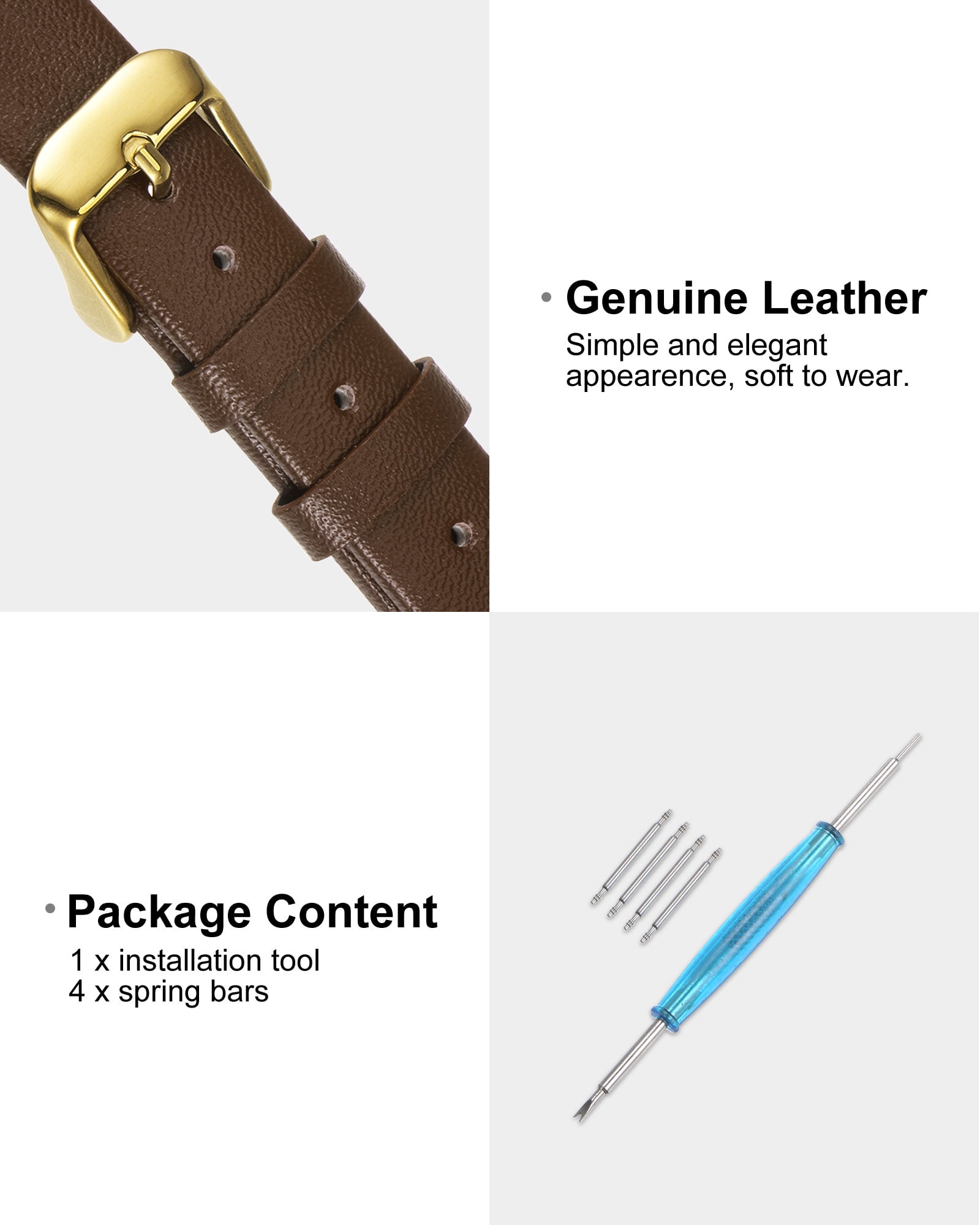 Unique Bargains Multi-sizes Genuine Leather Band Flat Thin Elegant Leather Watch Strap  18mm Brown Band with Gold Buckle