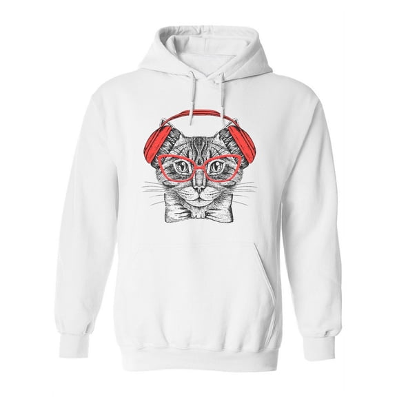 Hipster Cat With Headphones. Hoodie Women -Image by Shutterstock, Female x-Large