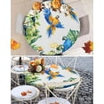 thumbnail image 2 of Round Tablecloth Tropical Botanical Elastic Edge Fitted Parrot Toucan Palm Banana Leaf Plastic Table Cover,Waterproof Oil Proof for Dinner,Outdoor, Picnic, 36" - 44"&nbsp; DIA Tables Green Blue, 2 of 6