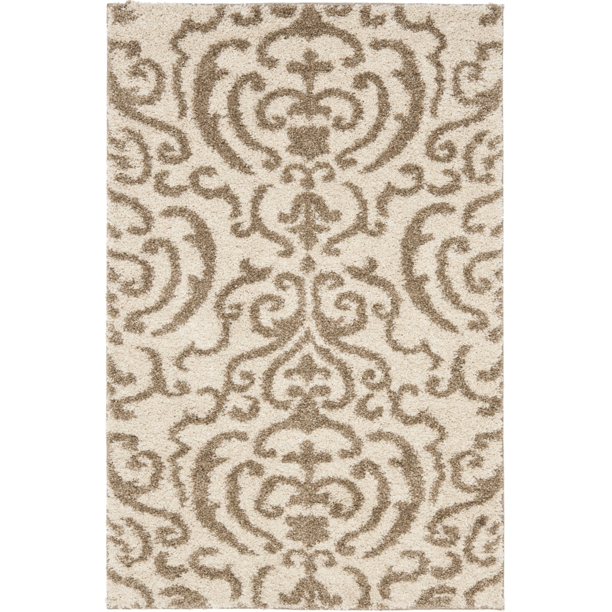 SAFAVIEH Florida Deangelo Damask Plush Shag Runner Rug, Cream/Beige, 2'3" x 9'