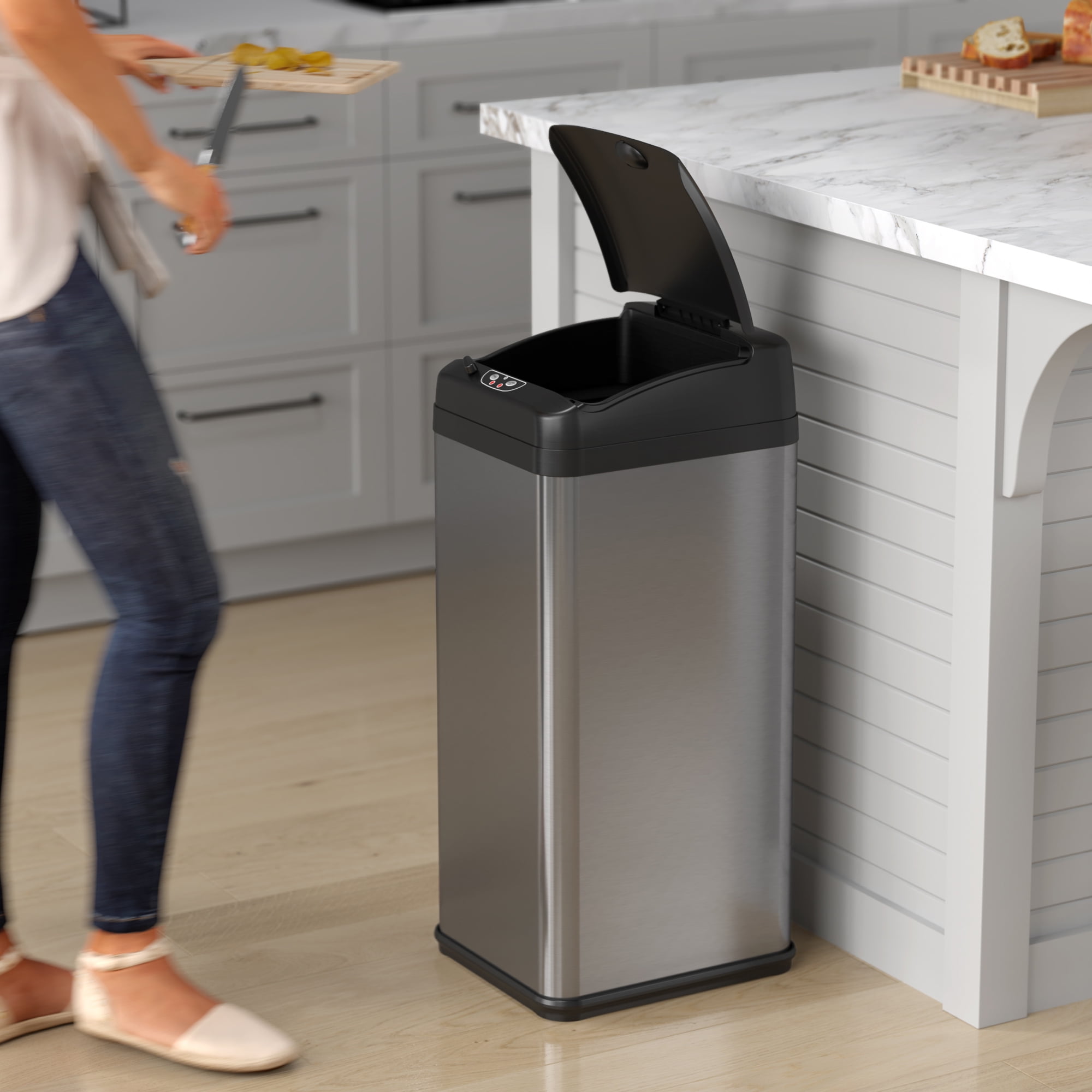 iTouchless 13 Gallon Sensor Kitchen Trash Can with AbsorbX Odor Filter, Stainless Steel