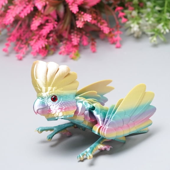 3D Printed Crown Parrot,Flexible Joint Animal lacertid Figurines,Realistic Eyes, Home Office Decor,Fidget Toy for Adults Teens Boy Festival Gifts