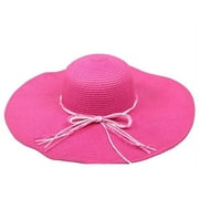 Womens Hot Pink 5 inch Brim Floppy Straw Hat Summer Fashion Outdoor