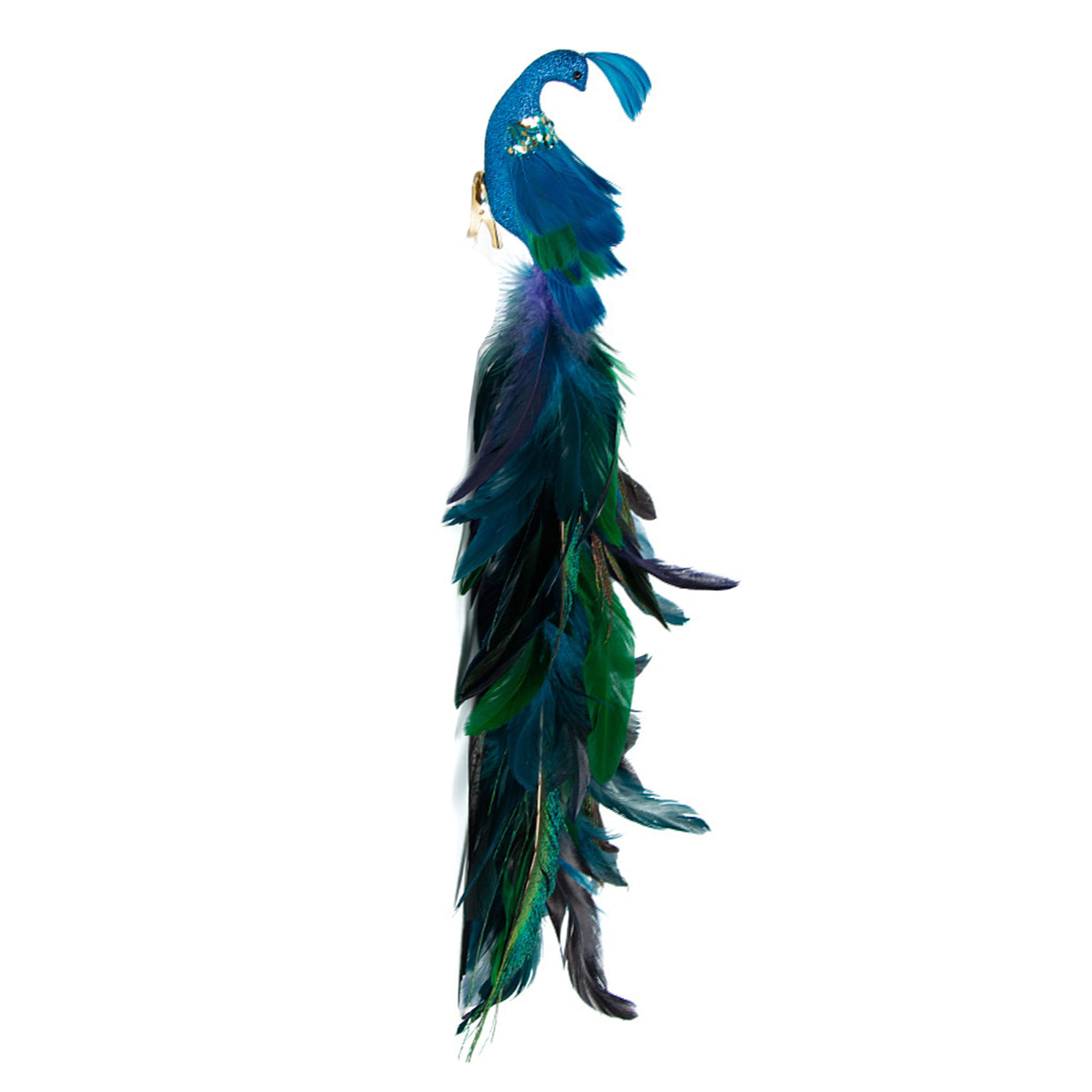 BestAlice 2 Pcs Blue Peacock Christmas Ornaments, 20 inch Long Tail Feather Peacock Clip Ornament, Glittered Phoenix Christmas Ornament, Faux
