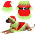 thumbnail image 1 of Sudadera con capucha y gorro verde con personaje navideño para perro, 1 of 2