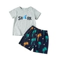 thumbnail image 2 of Seyurigaoka Cool Little Boy Shorts Set, Short Sleeve O-Neck Letter Print Tops + Coconut Tree Elastic Waist Short Pants, 2 of 10