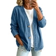thumbnail image 3 of CAIXIA Denim Cardigan for Women Lightweight Jean Jacket V Neck Classic Button Front Breathable Stretch Relaxed Fit Casual, 3 of 5