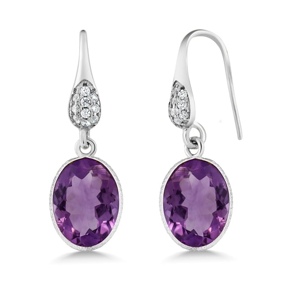 Gem Stone King 925 Sterling Silver Purple Amethyst Dangle Earrings for Women (10.00 Cttw, Gemstone Birthstone, 10x14MM)