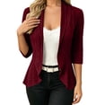 thumbnail image 2 of VBVC Women's Drape Front Open Cardigan, Ladies' 3/4 Sleeve Cable Knit Shawl Collar Top, Casual Slim Fit Summer Outwear For Women, Red , S-2XL, 2 of 9