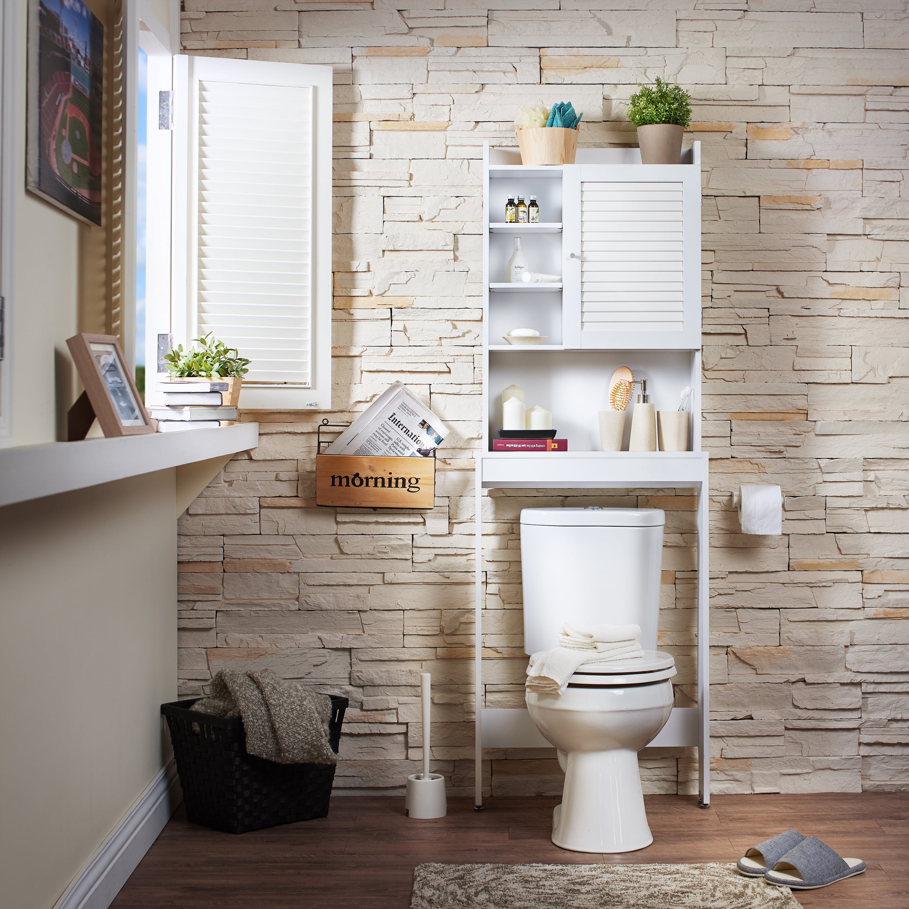 Furniture of America Peoni Transitional Multi-Storage  Bathroom Space-Saving Wood Cabinet in White Finish