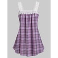 thumbnail image 1 of Tank Top de Talla Extra con Escote Pico de Encaje Insertado con Estampado de Cuadros Rosegal  Camisetas sin mangas de talla grande, 1 of 5