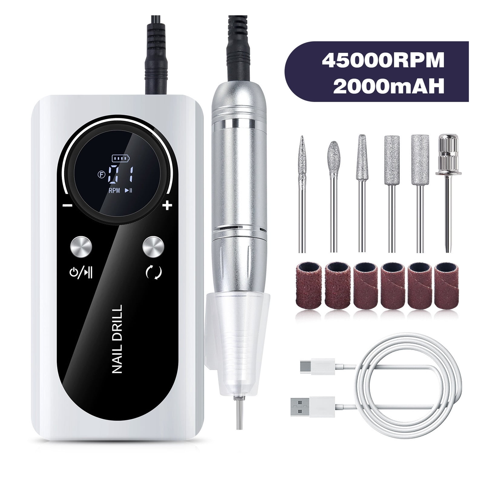 Electric Nail Drill Machine Professional Fast Removal 45000rpm Portable Nails Polisher Grinder
