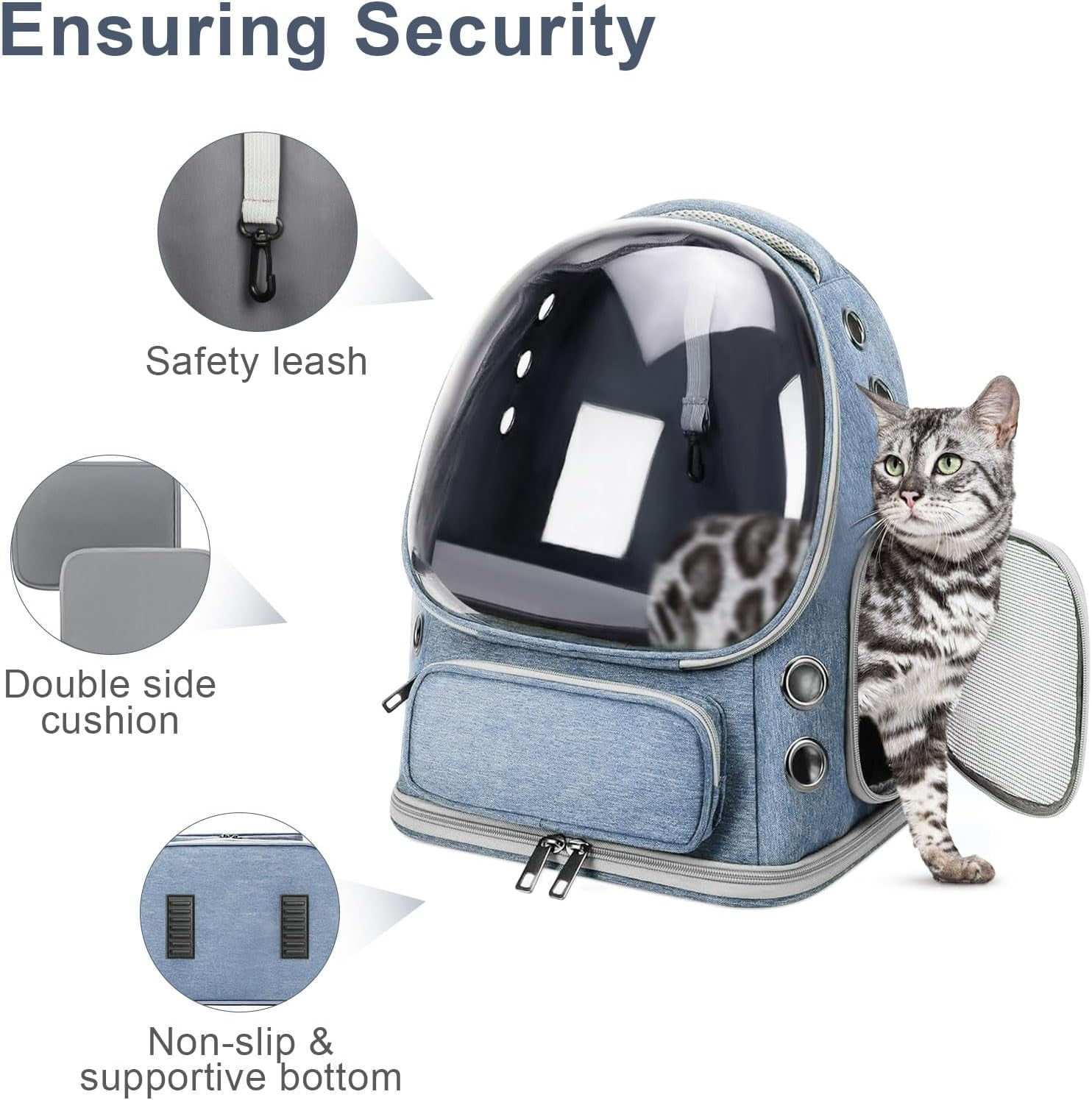 TJOUL Cat Backpack Carrier, Breathable Cat Bubble Backpack Upgrade Large Space Cat Carrier for Kitty Small Dog, Foldable Airline Approved Cats Backpack, Enlarge Transparent PetTravel Backpack (Blue)