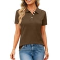 thumbnail image 5 of Nestiefly Women Polo Shirts Short Sleeve Button Down Collared Shirts Business Casual Tops Athletic Tennis Golf Blouses Brown XL, 5 of 5