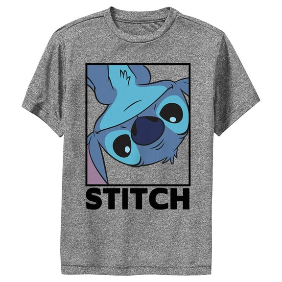 Boy's Lilo & Stitch Peekaboo Stitch Portrait  Performance Graphic Tee Charcoal Heather Small