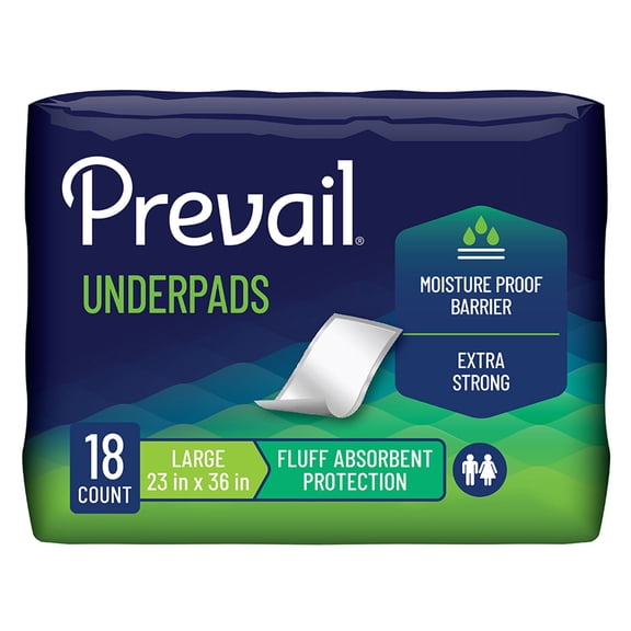 Prevail Total Care Underpads, Incontinence, Disposable, Fluff Absorbent, 23 in x 36 in, 72 Ct