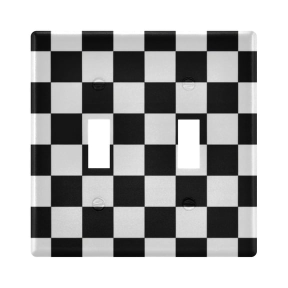 Wobogo Black and White Checkered 2-hole Switch Plates PC Flame Retardant Plastic Material Glossy Finish Smooth Touch 4.56x4.48x0.27in