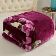 NC King Size Blanket 2 Ply Thick Warm Plush Bed Blanket for Winter, 10lbs, Purple Floral, 85x93