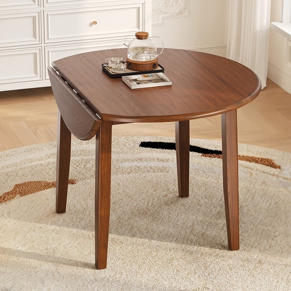 Drop Leaf Dining Table, Legahome 42" Extendable Round Kitchen Table for 4, Solid Wood Folding Dining Table, Dining Room Table Dinner Table for Kitchen, Breakfast Nook, Brown (Only Table)