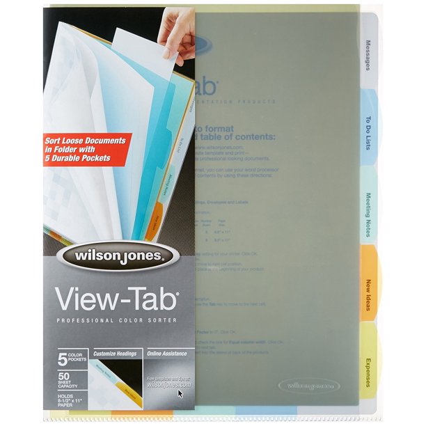 ViewTab Sheet Protectors, 5 Tabs, Letter Size, MultiColor (W55114A