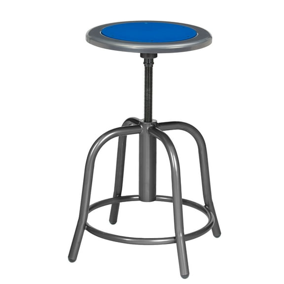 Vince Swivel Stool with Steel Seat, Grey Frame, Grey Seat with Dark Blue Center